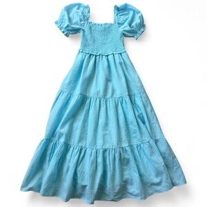 AURA by Red Dress Blue Gingham Puff Sleeve Smocked Maxi Dress XS Cottagecore